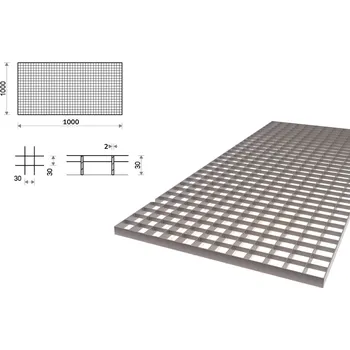 Plech Ocelový rošt lisovaný 1000x1000 mm, oko 30x30 mm