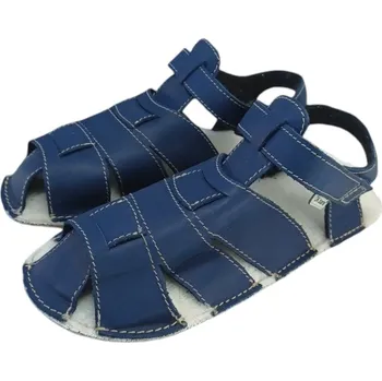 Chlapecké pantofle Dětské barefoot kožené sandálky s hřejivou stélkou Palm/I modrá 22