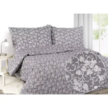 Povlečení Bavlněné povlečení - větvičky na tmavě šedé 140x220+70x90