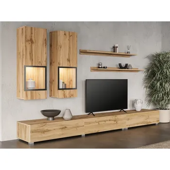 Obývací stěna Moderní obývací stěna BAROS dub wotan/černá bez osvětlení LED