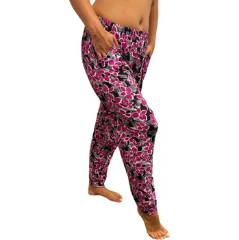 Dámské legíny NOVINKA- Dámské kalhoty typ legíny černé s růžovými květy