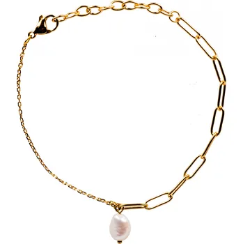 Náramek ANNA PERLY Trendy náramek z pozlacené oceli s perlou a velkými oky