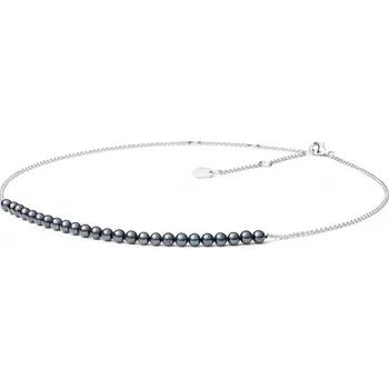 Náhrdelník ANNA PERLY Jemný řetízkový náhrdelník z rhodiovaného stříbra s řadou černých sladkovodních perel