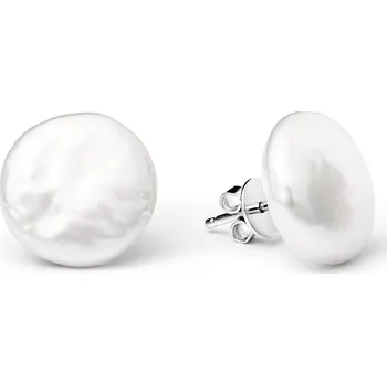 Náušnice ANNA PERLY Atraktivní náušnice pecky z rhodiovaného stříbra s dominantními bílými barokními perlami