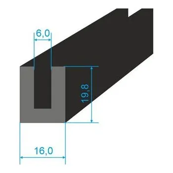 Těsnění do okna a dveří 00535067 Pryžový profil tvaru "U", 19,8x16/6mm, 70°Sh, EPDM, -40°C/+100°C, délka: 1000mm