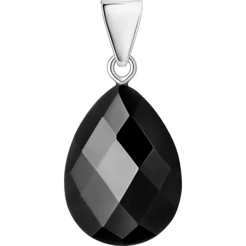 Přívěsek ANNA PERLY Minimalistický přívěšek z rhodiovaného stříbra s broušeným onyxem kapkovitého tvaru