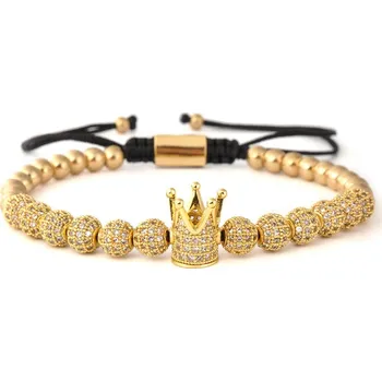 Náramek ANNA PERLY Luxusní pozlacený náramek Shamballa s korunkou a zirkony.