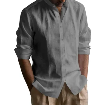 Pánská košile Pánská lněná košile s dlouhým rukávem Barva: Šedá, Velikost: M