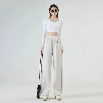 Dámské kalhoty Dámské volné kalhoty s rovnými nohavicemi Velikost: XL, Barva (Varianta): Rice apricot