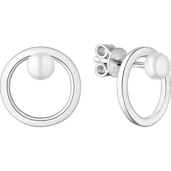 Náušnice ANNA PERLY Moderní dámské náušnice pecky z rhodiovaného stříbra s pravou bílou sladkovodní perlou
