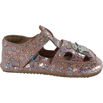 Chlapecké pantofle Dětské kožené barefoot sandálky ITHAKA s kočičkou růžová 25