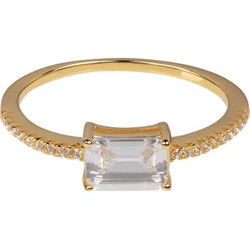 Prsten ANNA PERLY Dámský prsten z pozlaceného rhodiovaného stříbra se zirkonem v bagetovém výbrusu Velikost prstenu: 56