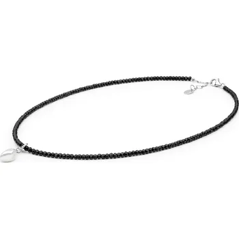 Náhrdelník ANNA PERLY Moderní náhrdelník z broušených kuliček černého spinelu s pravou bílou sladkovodní Keshi perlou