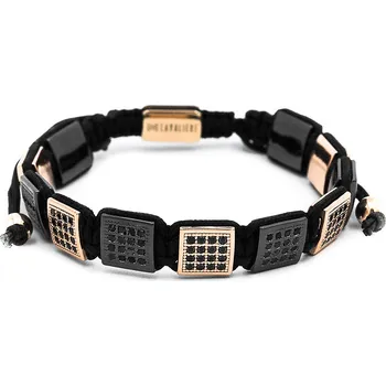 Náramek ANNA PERLY Originální náramek z destiček chirurgické oceli s bílými a černými zirkony černá 190 mm