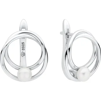 Náušnice ANNA PERLY Moderní dámské náušnice z rhodiovaného stříbra s pravou bílou sladkovodní perlou