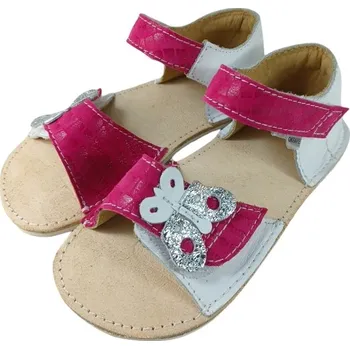 Chlapecké pantofle Dětské kožené barefoot sandály MIRRISA - navrhněte si bílá +růžová - 10/R36 podešev MS4