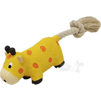 Hračka pro psa BUBU PETS pískací kravička latex s provazovým ocasem 23cm