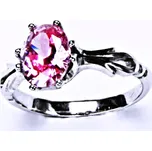 Zlatý prsten , růžový zirkon ovál 9x7mm , bílé i žluté zlato T 1262