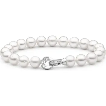 Náramek ANNA PERLY Luxusní dámský náramek z pravých bílých perel se stříbrným zapínáním s ozdobnými zirkony
