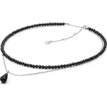 ANNA PERLY Elegantní dvouřadý náhrdelník z rhodiovaného stříbra s černým onyxem a spinelem