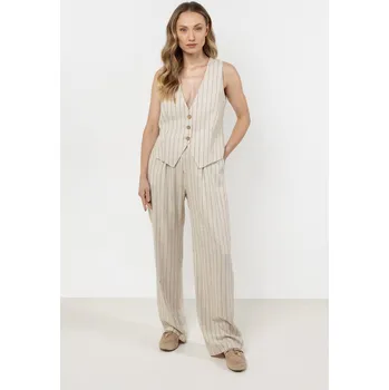 Lněné kalhoty se širokými nohavicemi a proužky A725 Barva: Mocca, Velikost: XL