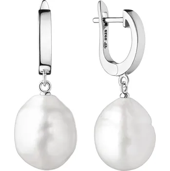 Náušnice ANNA PERLY Dámské visací náušnice z rhodiovaného stříbra s pravou bílou Kasumi perlou