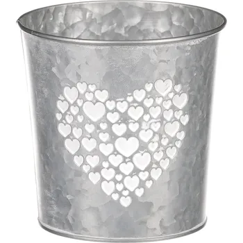 Obal z kovu na květiny, v zinkové barvě se srdcem.