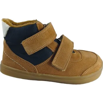 Chlapecká zimní obuv Dětské zateplené kotníkové barefoot boty PEAR hnědá s filcovou podšívkou 27