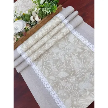 ubrus Běhoun - lístečky na béžové