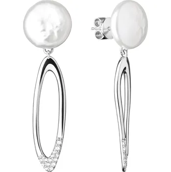 Náušnice ANNA PERLY Módní a působivé visací náušnice z rhodiovaného stříbra s bílými barokními perlami a zirkony