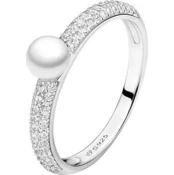 Prsten ANNA PERLY Dámský stříbrný prsten s pravou bílou perlou a zirkony Velikost prstenu: 52, Barva perly: bílá