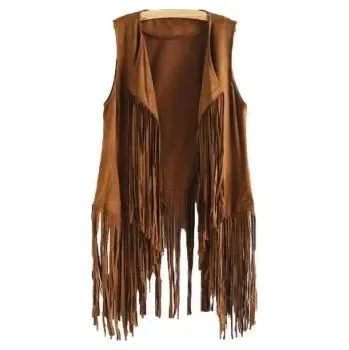 Dámská vesta Dámská kožená vesta s třásněmi Barva: Khaki, Velikost: S