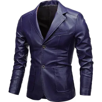 Pánské sako Pánské kožené sako s límcem a zapínáním na knoflíky Barva: Tmavě Modrá, Velikost: M