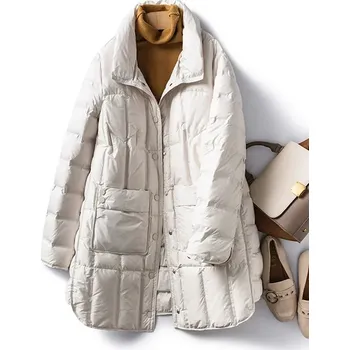Dámská parka Dámská péřová bunda s kapucí a výplní z prachového peří Barva: Bílá, Velikost: L
