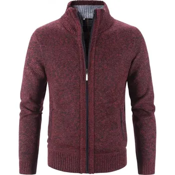 Pánský svetr Pánský silný svetr na zip – stojáček, pletený, zimní Barva: Vínová, Velikost: L