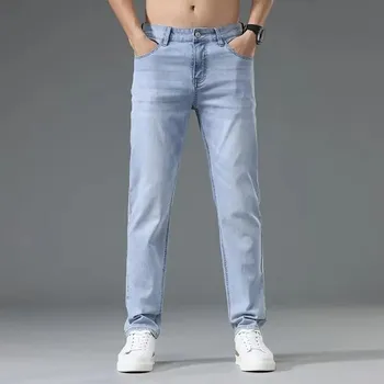 Pánské džíny Pánské letní džíny z tenkého materiálu s rovným střihem Barva: Světle Modrá, Velikost: 28