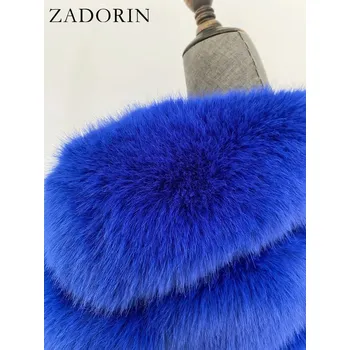 Dámská parka Zimní dámský kabát z umělé kožešiny s kapucí Barva: Modrá, Velikost: 3XL