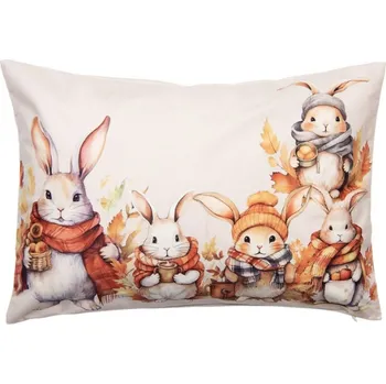 Dekorativní polštářek Obdélníkový povlak na polštář s podzimním / zimním motivem zajíčci v listopadu – 35x50 cm