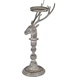 Šedý kovový svícen na vysoké noze ve tvaru jelena – 17x14x42 cm