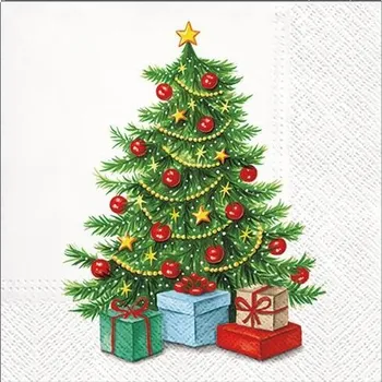 Papírový ubrousek Ubrousek na decoupage Vánoce stromek dárky 33x33 cm - 3 vrstvy - 1 ks