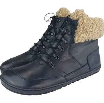 Dámská fitness obuv Dámské barefoot zimní boty na šněrování i zip DORA černá, s vlněnou podšívkou 37