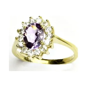Prsten Zlatý prsten, žluté i bílé zlato, Kate, přírodní ametyst světlý, čiré zirkony, T 1507