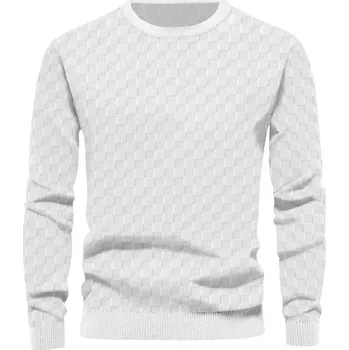 Pánský svetr Pánský kostkovaný svetr s dlouhým rukávem Barva: Bílá, Velikost: M