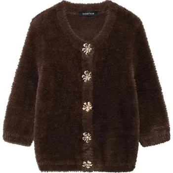 Dámský kožich Elegantní kabátek z kožešiny se zapínáním na květiny Barva: Kávová, Velikost: S