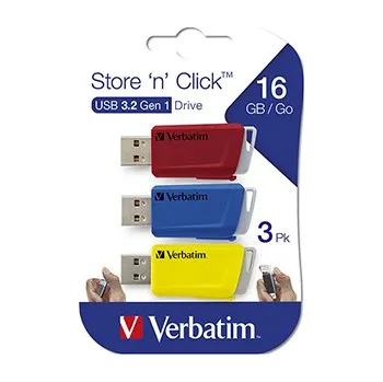 USB flash disk Verbatim USB flash disk, USB 3.0, 16GB, Store N Click, mix barev, 49306, USB A, s výsuvným konektorem, 3ks