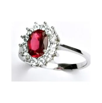 Prsten Zlatý prsten Kate, zirkony čiré a rubín , bílé i žluté zlato - T 1507