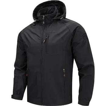 Pánská softshellová bunda Pánská outdoorová bunda s kapucí, větruodolná na turistiku Barva: Černá, Velikost: 3XL