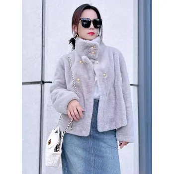 Dámský zimní kabát z umělé kožešiny s vysokým límcem Barva: Šedá, Velikost: ONE SIZE