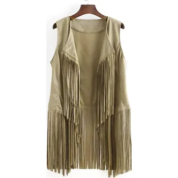 Dámská vesta Dámská kožená vesta bez rukávů se střapci Barva: Aprikotová, Velikost: L