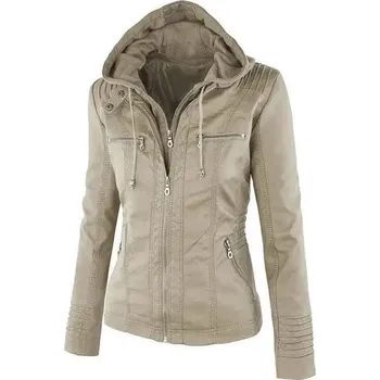 Dámský křivák koženková bunda s odnímatelnou kapucí a dlouhým rukávem Barva: Aprikotová, Velikost: XL